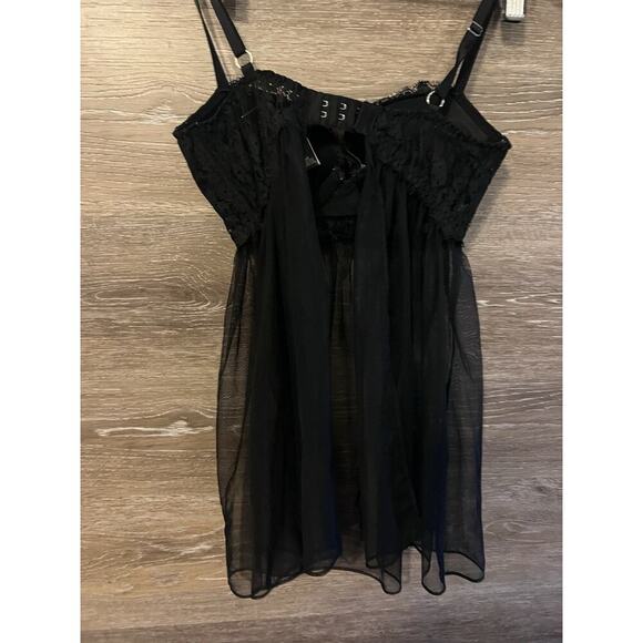 VICTORIAS SECRET PUSH UP BABYDOLL BLACK LINGERIE SZ 34B SEXY SHEER Mesh BLACK - Picture 3 of 8
